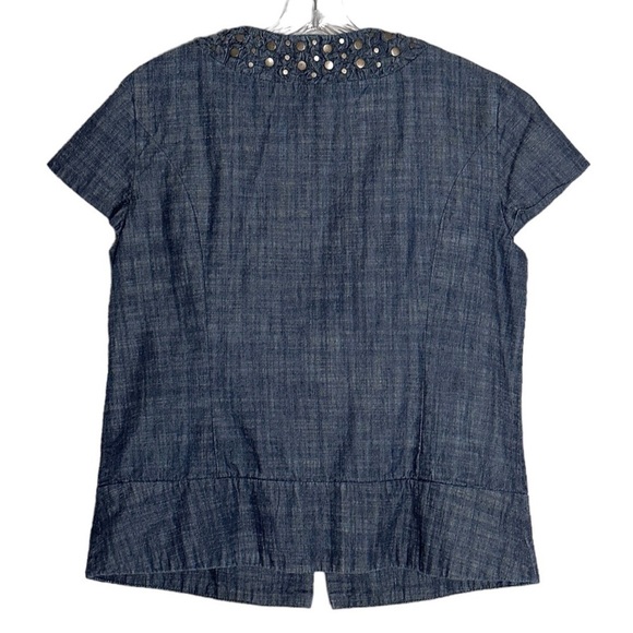 Coldwater Creek Studded Denim Jacket 14 Cap Sleeve Dark Chambray Boho Western - Picture 4 of 9